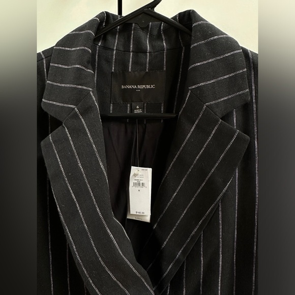 Banana Republic Linen Cotton Double Breasted Blazer Black Pinstripe 6 NWT - Picture 3 of 6